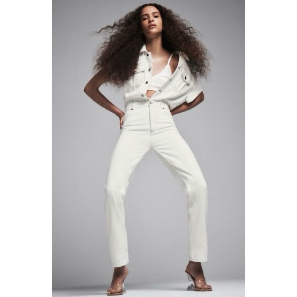 Zara Oyster White Denim Jumpsuit - Size Small